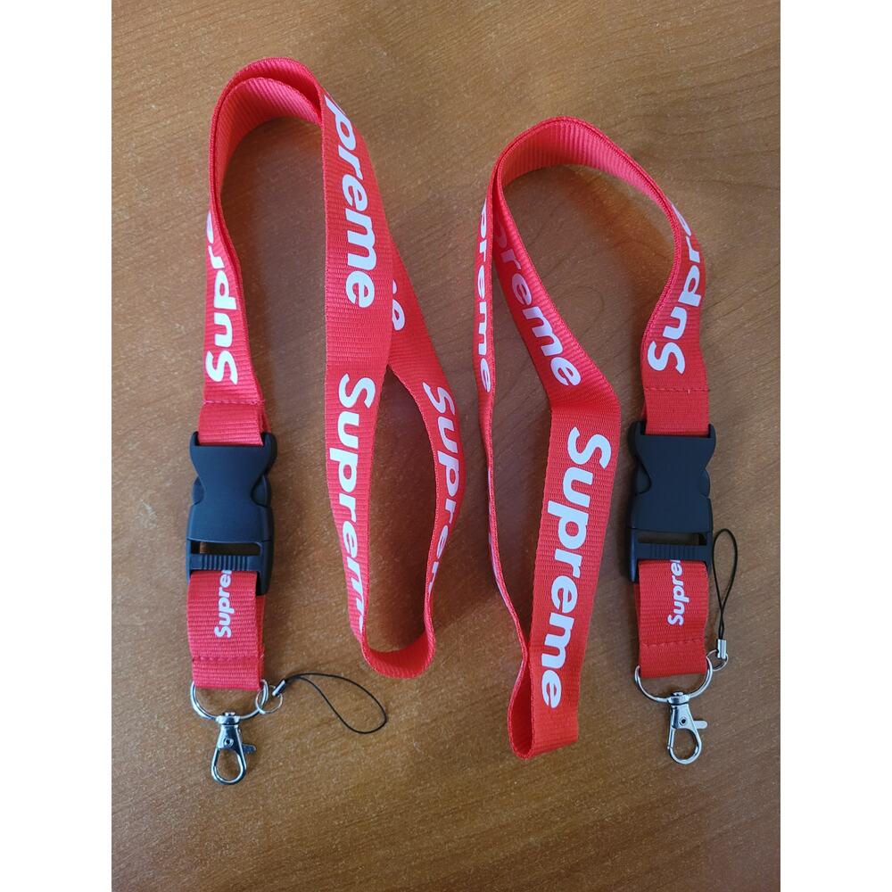 (X2) Best Famous Clothing Brand Supreme Red One Size Lanyard with Metal Clip